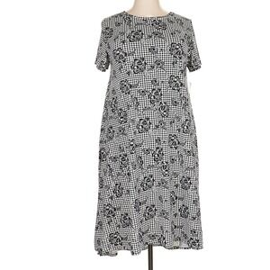 LuLaRoe Womens Dress Size 2XL Carly Black Houndstooth Roses Floral 2X‎ XXL NWT